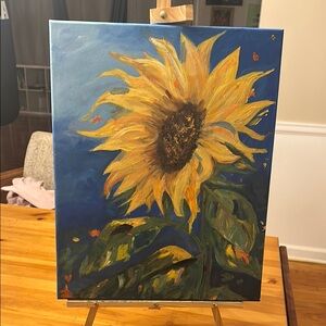 Sunflower Canvas Art in Yellow and Blue